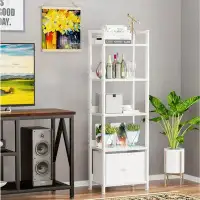 Latitude Run® Latitude Run® 5 Tier Bookshelf With Drawer, Tall Bookcase With Shelves, Wood Book Shelf Storage Organizer,