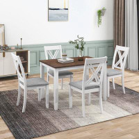 red chair Minimalist Wood 5-Piece Dining Table Set With 4 X-Back Chairs