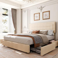 Latitude Run® Upholstered Platform Bed with Four Drawers and Adjustable Headboard