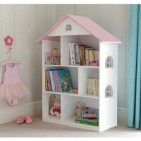 Harper Orchard Harper Orchard Kids Pink Roof Wooden Dollhouse Bookcase For Toys, Games, Books, Org
