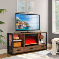 Ivy Bronx 60 Inch Electric Fireplace Media TV Stand With Sync Colorful LED Lights