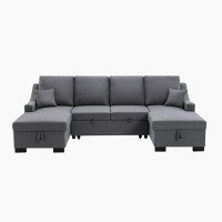 Latitude Run® Upholstery Sleeper Sectional Sofa with Double Storage Spaces, 2 Tossing Cushions