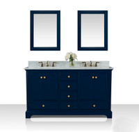 60 Inch Audrey Bathroom Vanity with Sink and Carrara White Marble Top Cabinet Set in 4 Finishes  ANC