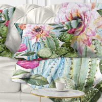 Made in Canada - East Urban Home Floral Cactus Pattern Watercolor Lumbar Pillow