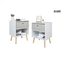 SR-HOME Nightstands Set Of 2, Bedside Table With Fabric Storage Drawer And Open Shelf, Bedside Furniture & Accent End Ta