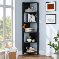 Latitude Run® Latitude Run® 6-tier Corner Shelf, 68.8" Tall Modern Free Standing Zigzag Corner Bookshelf, 6 Shelf Displa