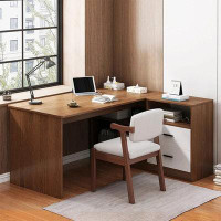 Latitude Run® Large Simple Computer Desk Bookshelf Integrated Game Tables Drawers Laptop Home Bedroom Student Study Writ