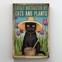 Trinx Easily Distracted By Cats And Plants On Canvas Graphic Art