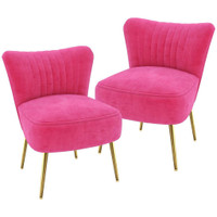 VELVET LOUNGE CHAIRS SET OF 2, MODERN ACCENT CHAIRS FOR LIVING ROOM WITH GOLD STEEL LEGS AND TUFTING BACKREST, PINK