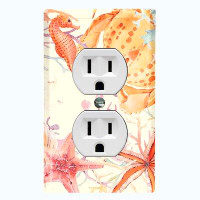 WorldAcc Metal Light Switch Plate Outlet Cover (Sea Horse Crab Star Fish Coral White  - Single Duplex)