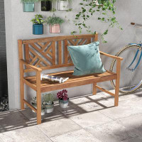 Red Barrel Studio Outdoor Wooden Garden Bench - 2-Person Acacia Wood Loveseat With Armrests, Backrest, 800Lbs Capacity,