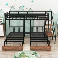 Mason & Marbles Full Over Twin And Twin Metal 2 Drawers Bunk Bed With Staircase