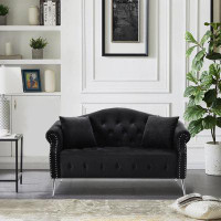 House of Hampton Width Classic Chesterfield Velvet Loveseat Contemporary Upholstered Button Tufted