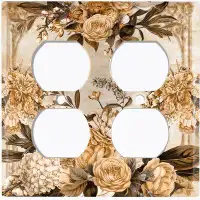 WorldAcc Metal Light Switch Plate Outlet Cover (Vintage Rose Frame - Double Duplex)