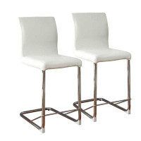 Everly Quinn Set Of 2 Padded Leatherette Counter Height Chairs In White And Chrome