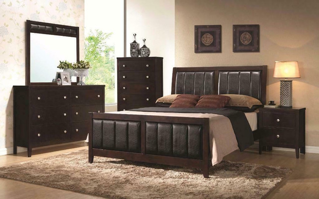 CF - Carlton 4 or 5-Piece (Full, Queen or King) Upholstered Bedroom Set Black And Grey in Beds & Mattresses