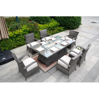 Winston Porter Omied Rectangular 6 - Person 71'' Long Fire Pit Table Dining Set With Cushions