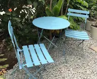 Outdoor Patio Metal Set With Foldable Chairs And Dinning Picnic Coffee Table