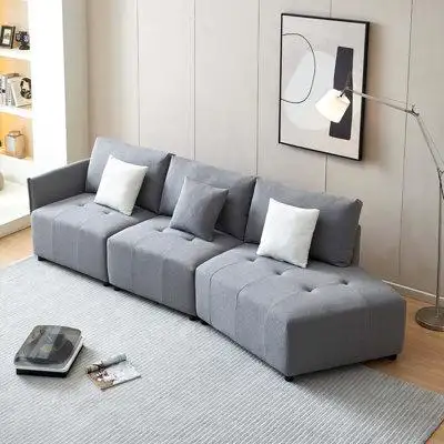Latitude Run® Ignacas 120'' Teddy Fabric Sofa, Modern Modular Sectional Couch, Button Tufted Seat Cushion