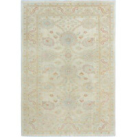 Isabelline One-of-a-Kind Joan Hand-Knotted 2010s Keisari Cream 6'2" x 8'10" Wool Area Rug