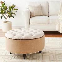 Red Barrel Studio 30" Tufted Linen And Burlap Ottoman Coffee Table