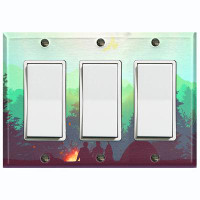 WorldAcc Metal Light Switch Plate Outlet Cover (Campfire Green Sky - Triple Rocker)