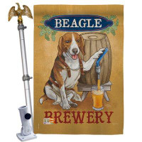 Breeze Decor Beagle Brewery - Impressions Decorative Aluminum Pole & Bracket House Flag Set HS110101-BO-02