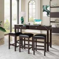 Red Barrel Studio TOPMAX 4-Piece Counter Height Table Set With Socket And Leather Padded Stools