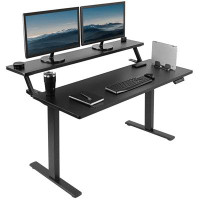 Vivo VIVO Electric 55” X 30” Stand Up Desk, Black Dual Tier Table Top, Black Frame
