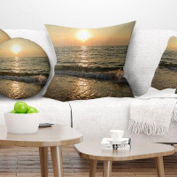 Made in Canada - East Urban Home Beach Black Seascape in Morning Sunlight Pillow