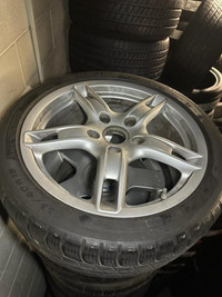 FOUR LIKE NEW 18 INCH OEM PORSCHE CAYMAN BOXTER WHEELS 5X130 WITH MICHELIN WINTERS