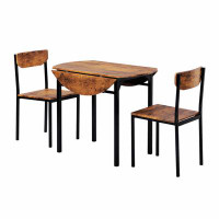 17 Stories Modern 3-Piece Round Dining Table Set With Drop Leaf And 2 Chairs For Small Places