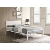 Latitude Run® Bed Made Of Metal With Headboard In Faux Leather, White - 39'' Single