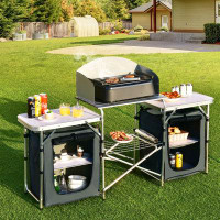 Topbuy Topbuy Portable Camping Kitchen Table Aluminum Fold-up Camping Kitchen With Windscreen For Bbq, Picnic, Party  Gr