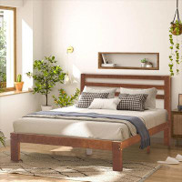 Winston Porter Radojica Queen Size Rustic Farmhouse Style Bed Frame with Brown Antique Wood and Metal Slats Bed