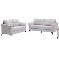 Latitude Run® Authar Light Grey Woven Fabric Sofa Loveseat Living Room Set