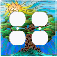 WorldAcc Metal Light Switch Plate Outlet Cover (Big Green Tree Leaves Yellow Sun Sky Tile Mosiac - Single Toggle)