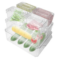 Prep & Savour 7 Pcs Refrigerator Organizer Bins With Lids Food Containers With Various Size Stackable Storage Bins For F