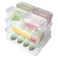 Prep & Savour 7 Pcs Refrigerator Organizer Bins With Lids Food Containers With Various Size Stackable Storage Bins For F