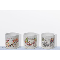 iH casadécor Ceramic Round Planters Bicycles - Set of 3