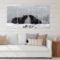 East Urban Home Two Angry Brown Bear Fight In Winter Forest - Traditional Canvas Wall Art Print - 48X28 - 4 Panels