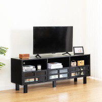 Ebern Designs American Country Style Tv Lockers With Toughened Glass Door Panel - Chic Tv Stand With Metal Handles And B