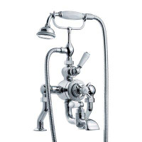 Lefroy Brooks Classic White Double Handle Deck Mounted Thermostatic Bath/Shower Mixer with Tub Faucet and Handshower