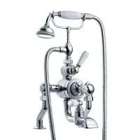 Lefroy Brooks Classic White Double Handle Deck Mounted Thermostatic Bath/Shower Mixer with Tub Faucet and Handshower