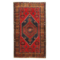 Pasargad One-of-a-Kind Kilim Hand-Knotted 2010s 3'8" x 6'3" Wool Area Rug in Red/Blue/Brown