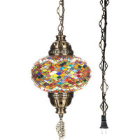 Rephen Authentic Turkish Plug In Light, Handmade In Turkey, 6.5" Globe, Turkish Moroccan Mosaic Swag Plug In Ceiling Han