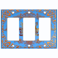 WorldAcc Metal Light Switch Plate Outlet Cover (Royal Crown Blue Yellow Frame - Single Toggle)