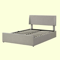 LQ Furniture Queen Size Sleigh Bed With Side-Tilt Hydraulic Storage System, Linen Upholstery, Gray