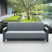 Moda Furnishings Lois Black Alu Patio 3-Seater Sofa With Dark Gray Cushions