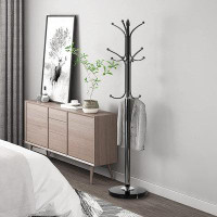 HIGEMZ Metal Coat Rack Stand with Natural Marble Base, Free Standing Hall Tree with 12 Hooks